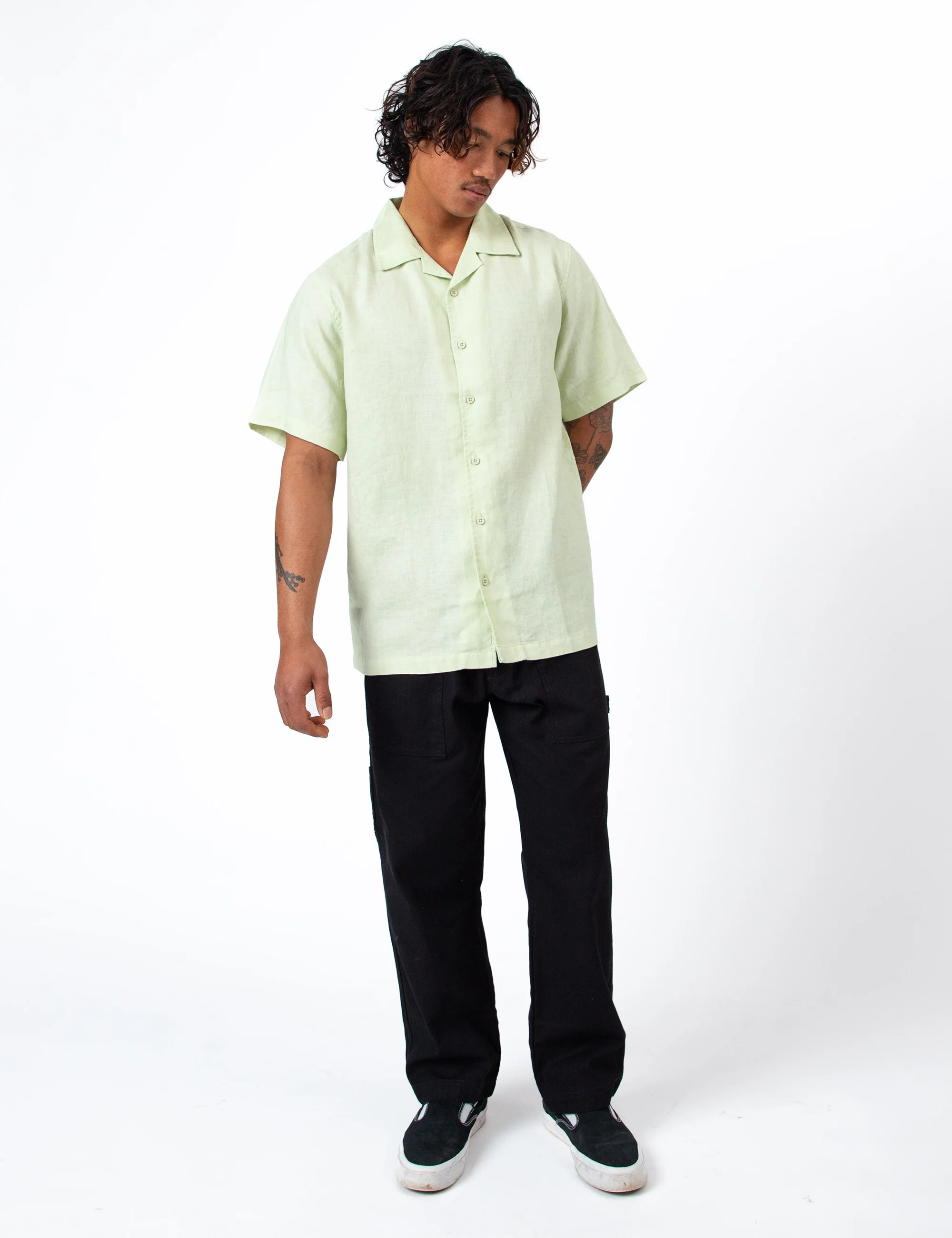 Cuban Linen Short Sleeve Shirt - Fog Green - Image 10