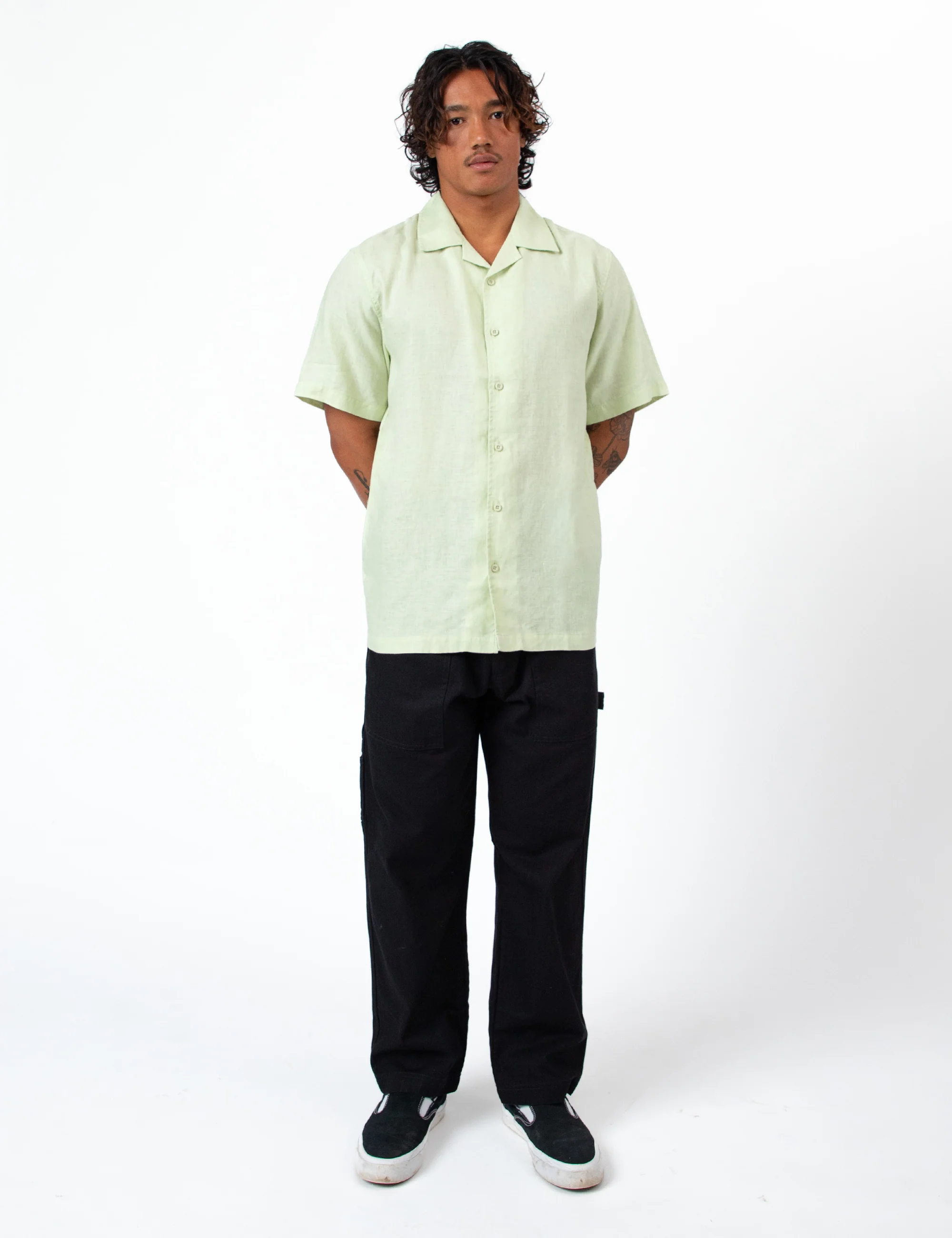 Cuban Linen Short Sleeve Shirt - Fog Green - Image 11