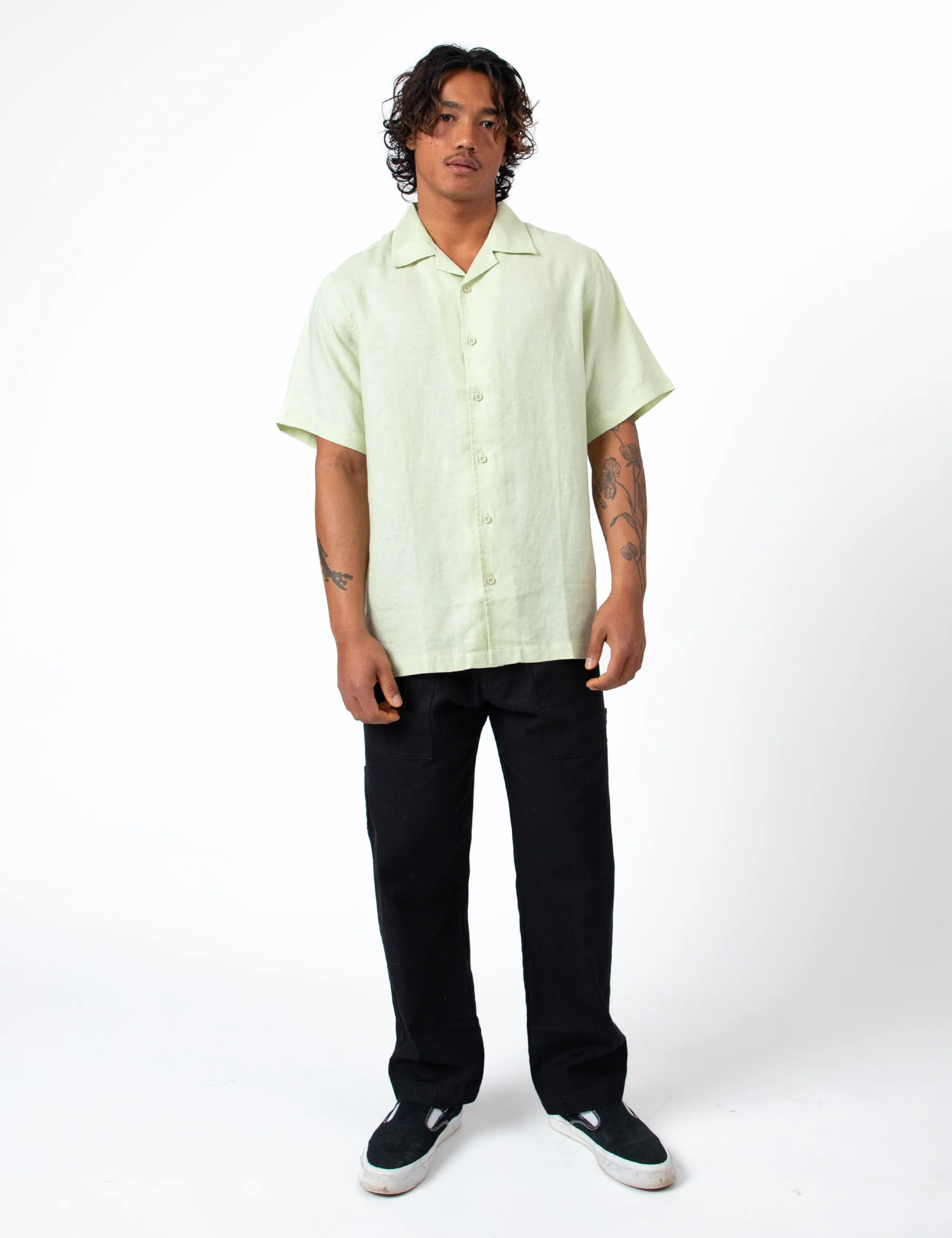 Cuban Linen Short Sleeve Shirt - Fog Green - Image 12