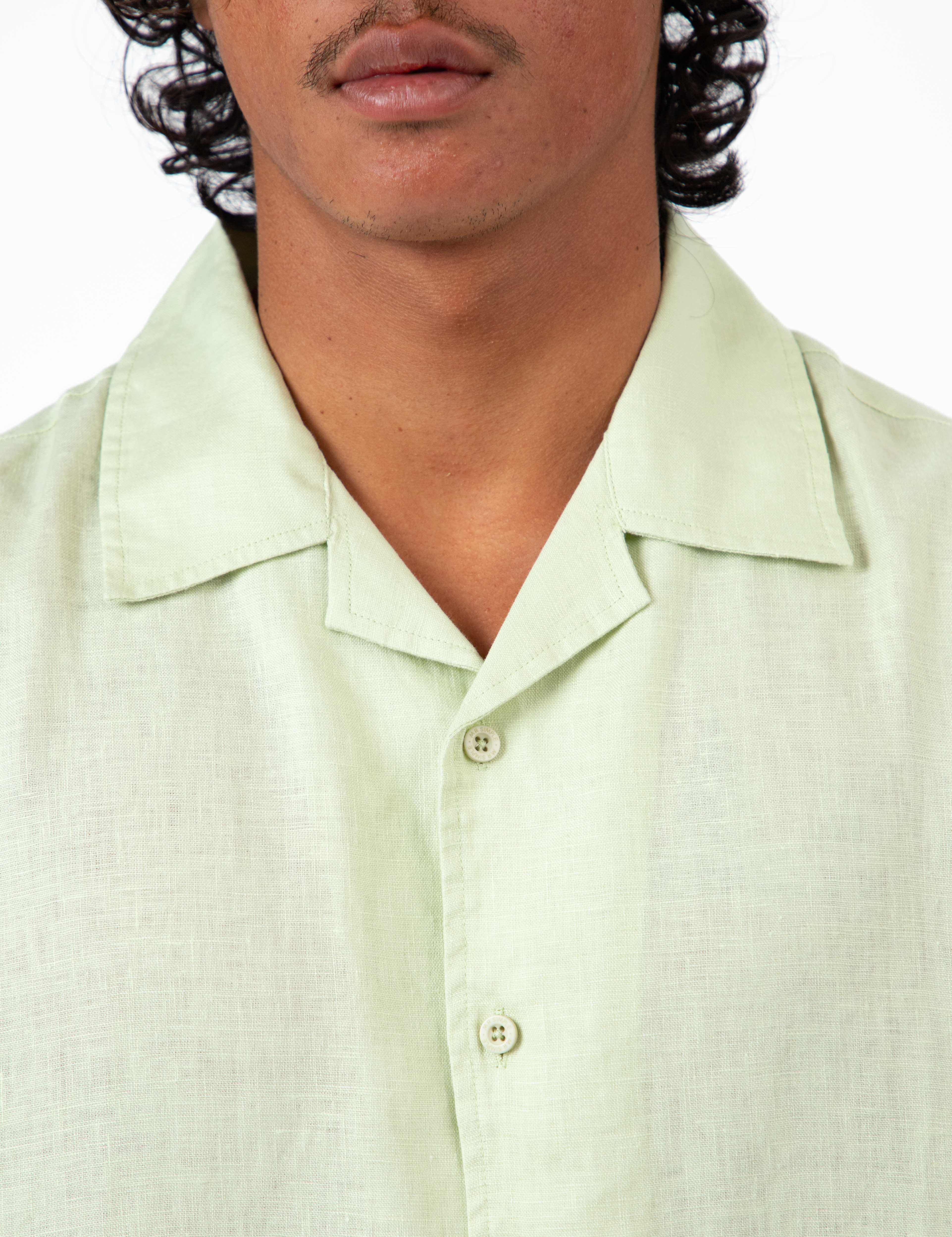 Cuban Linen Short Sleeve Shirt - Fog Green - Image 13