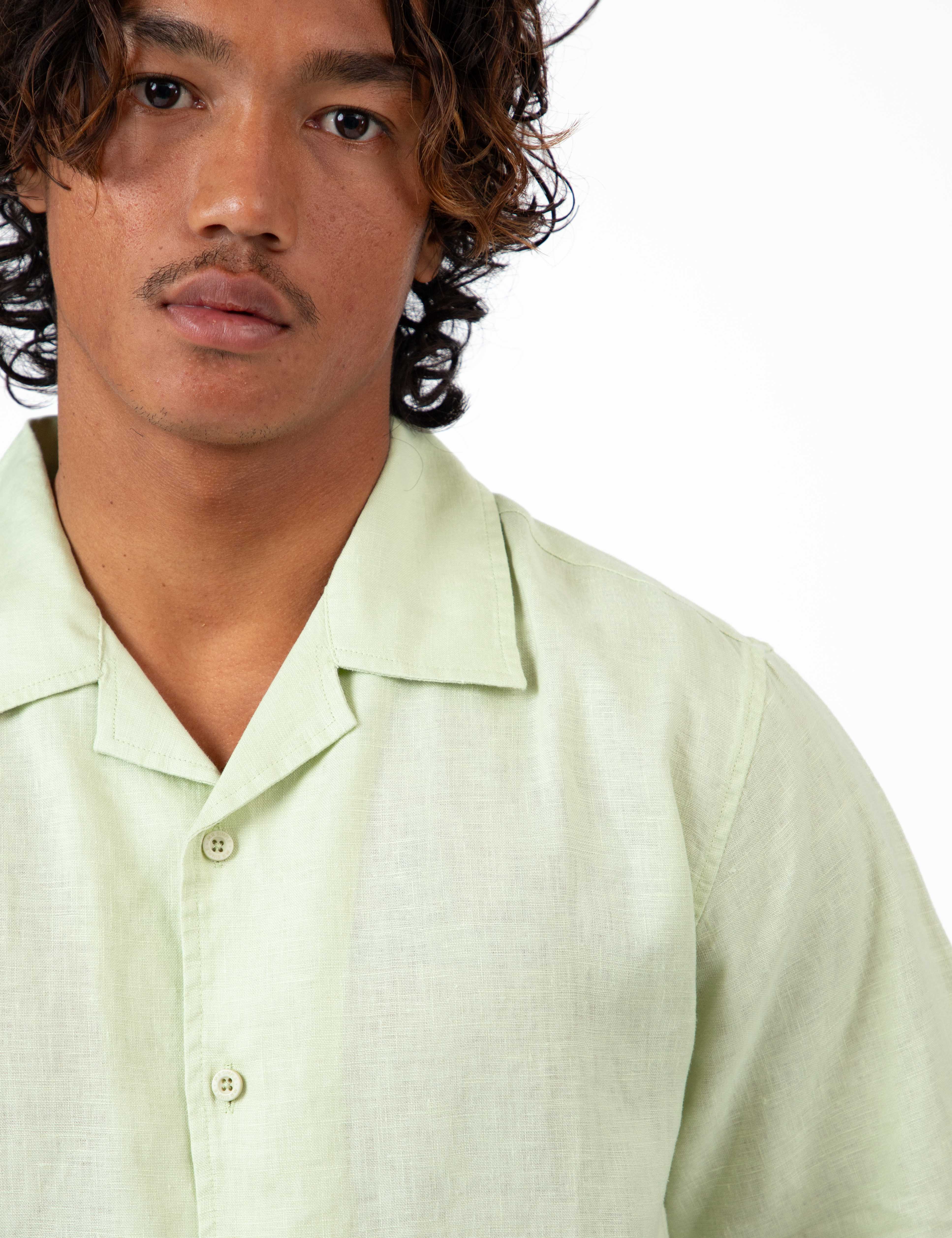 Cuban Linen Short Sleeve Shirt - Fog Green - Image 5
