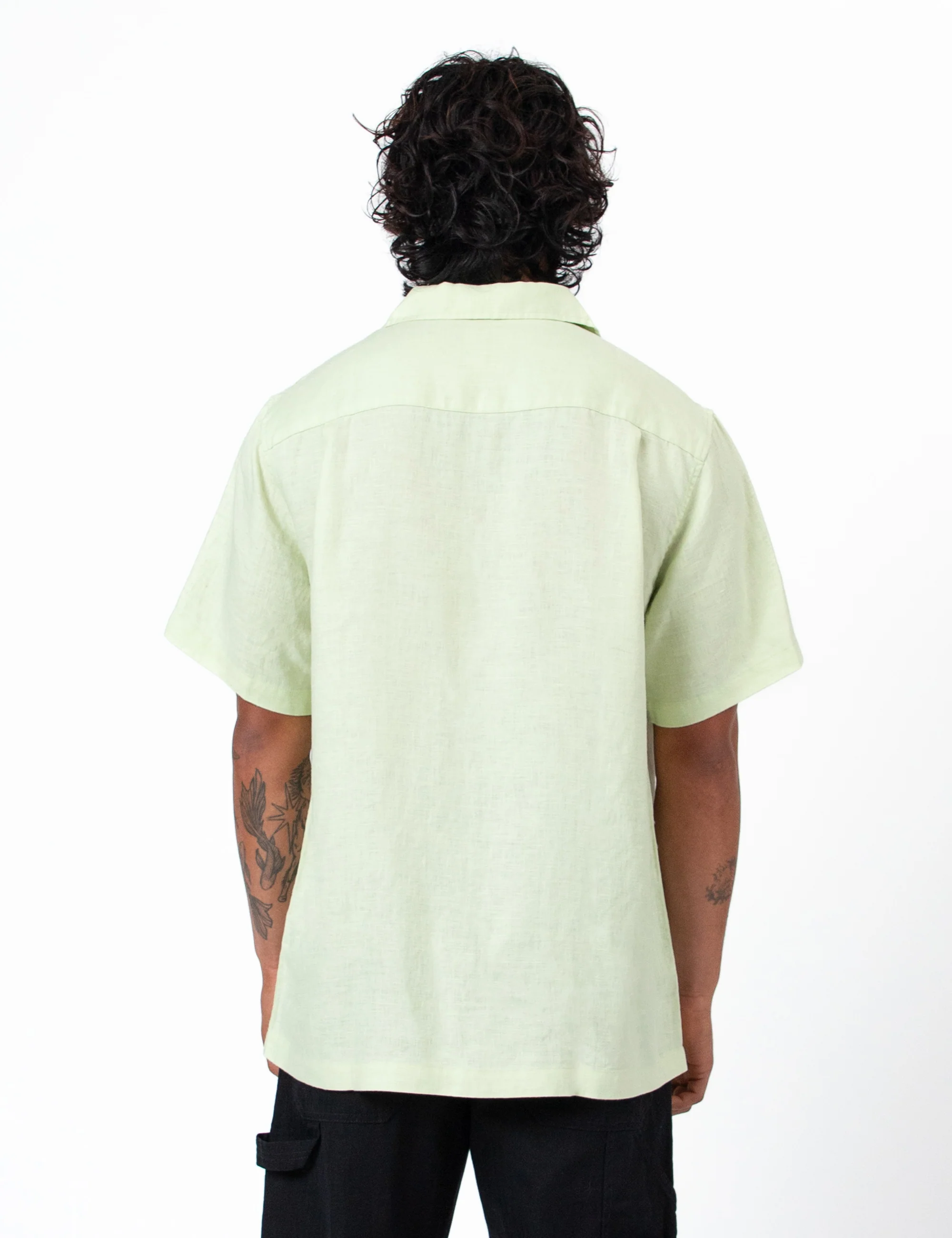 Cuban Linen Short Sleeve Shirt - Fog Green - Image 6