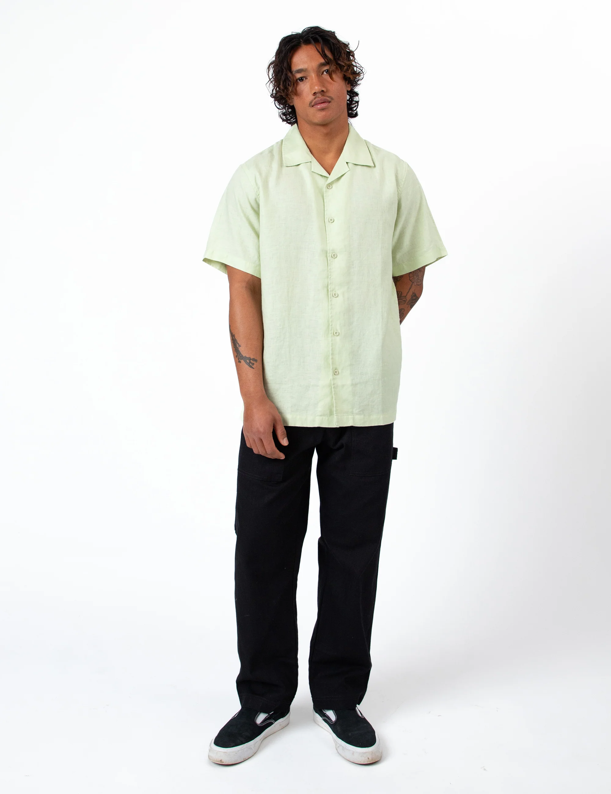 Cuban Linen Short Sleeve Shirt - Fog Green - Image 9