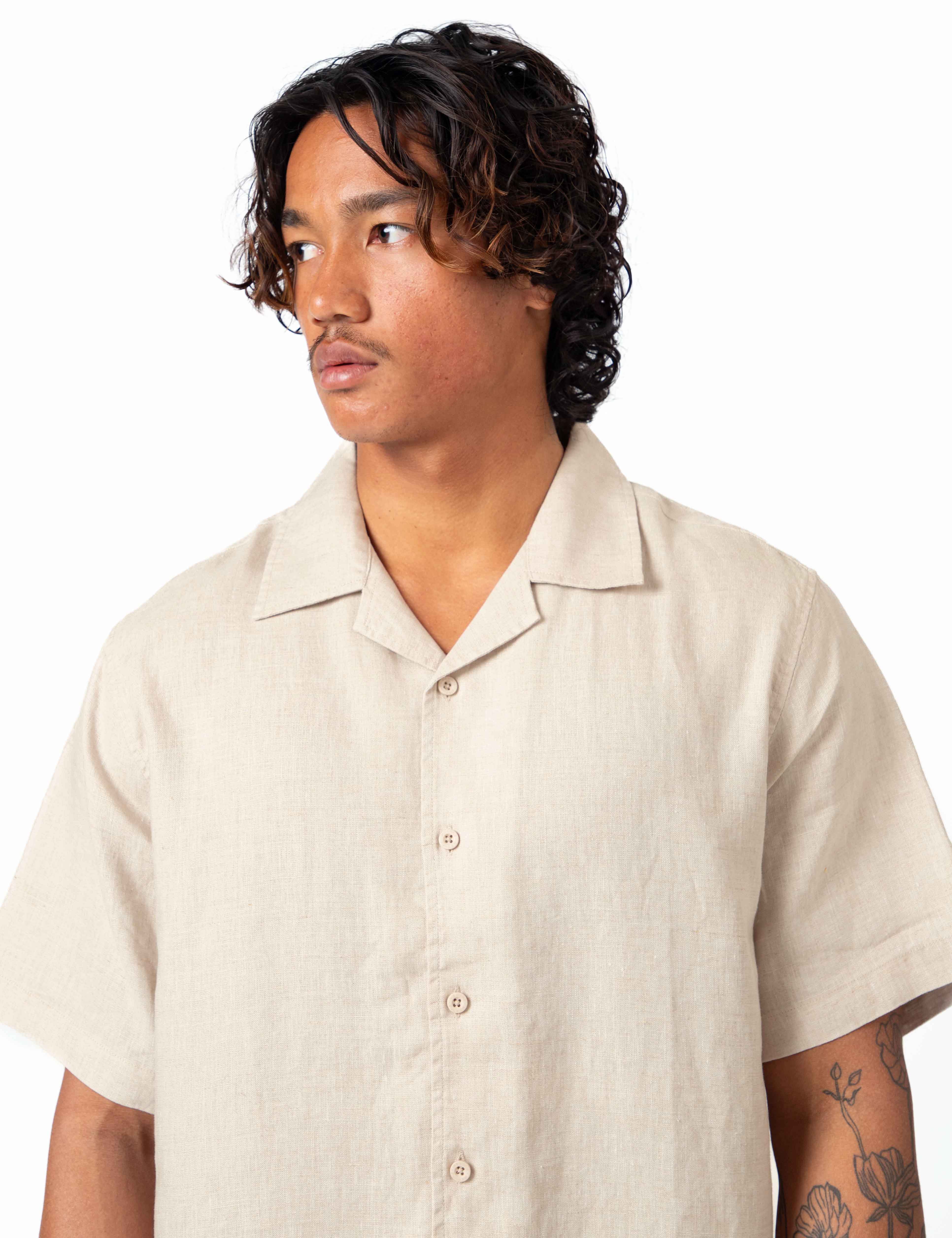 Cuban Linen Short Sleeve Shirt - Natural - Image 10