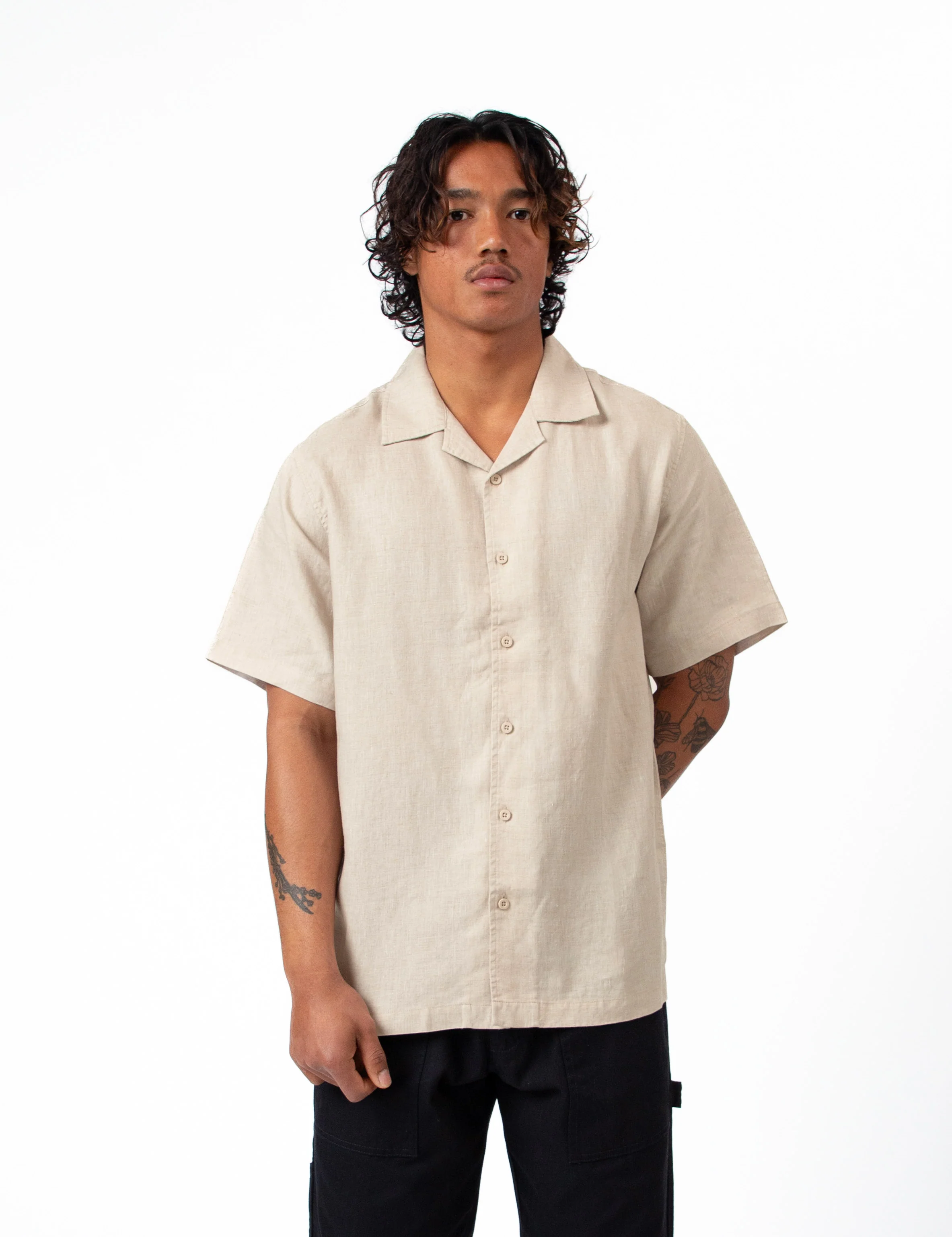 Cuban Linen Short Sleeve Shirt - Natural - Image 5