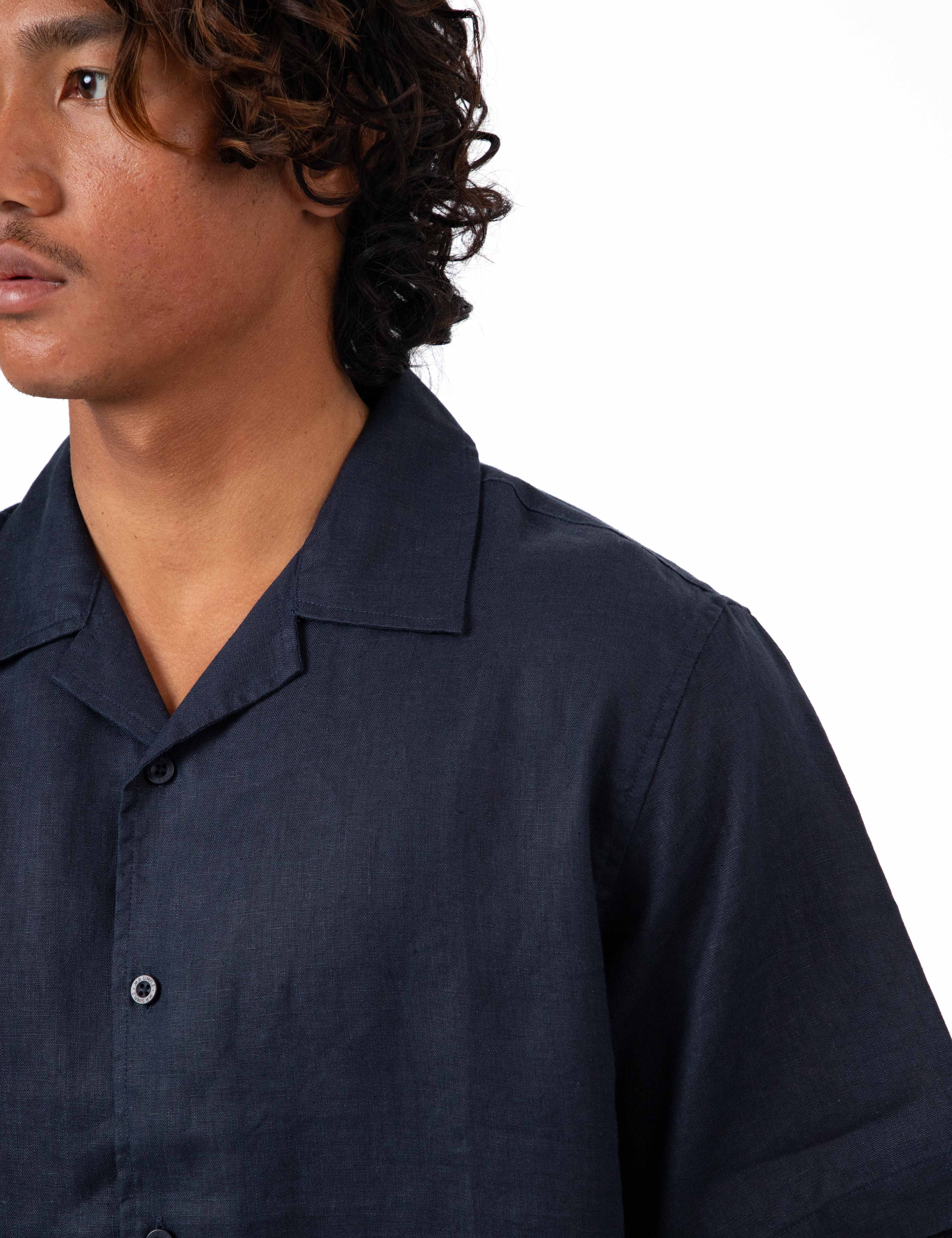 Cuban Linen Short Sleeve Shirt - Navy - Image 10