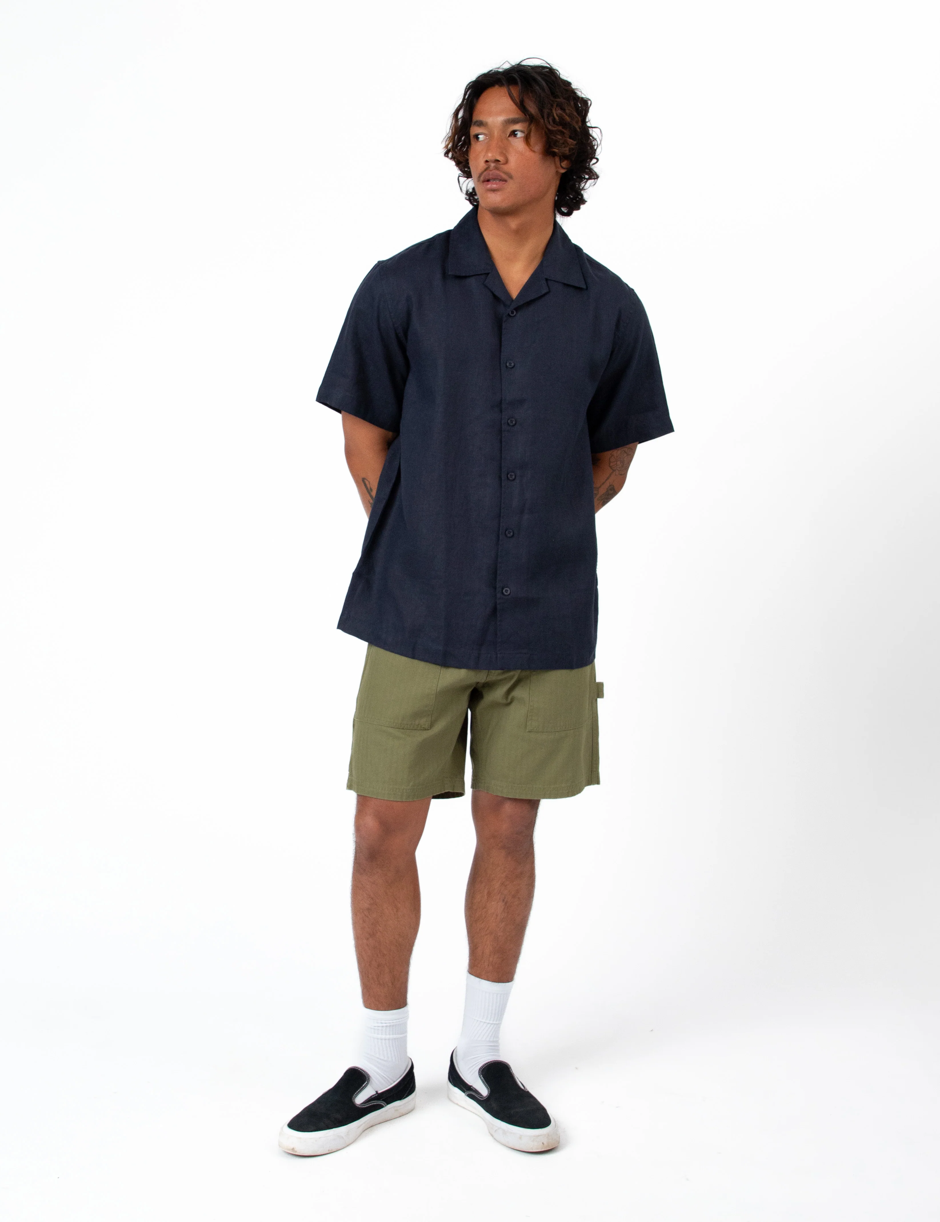 Cuban Linen Short Sleeve Shirt - Navy - Image 11