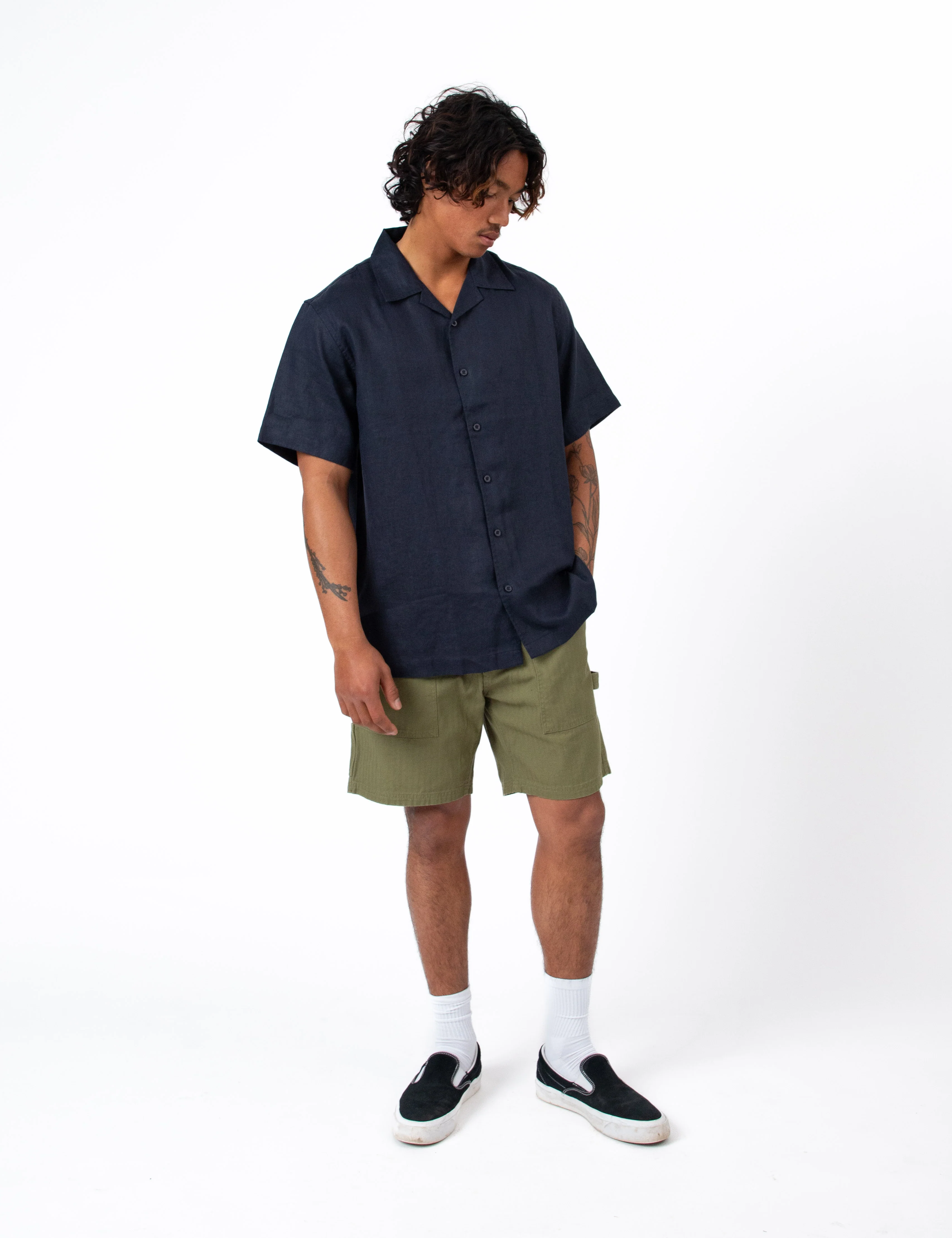 Cuban Linen Short Sleeve Shirt - Navy - Image 12