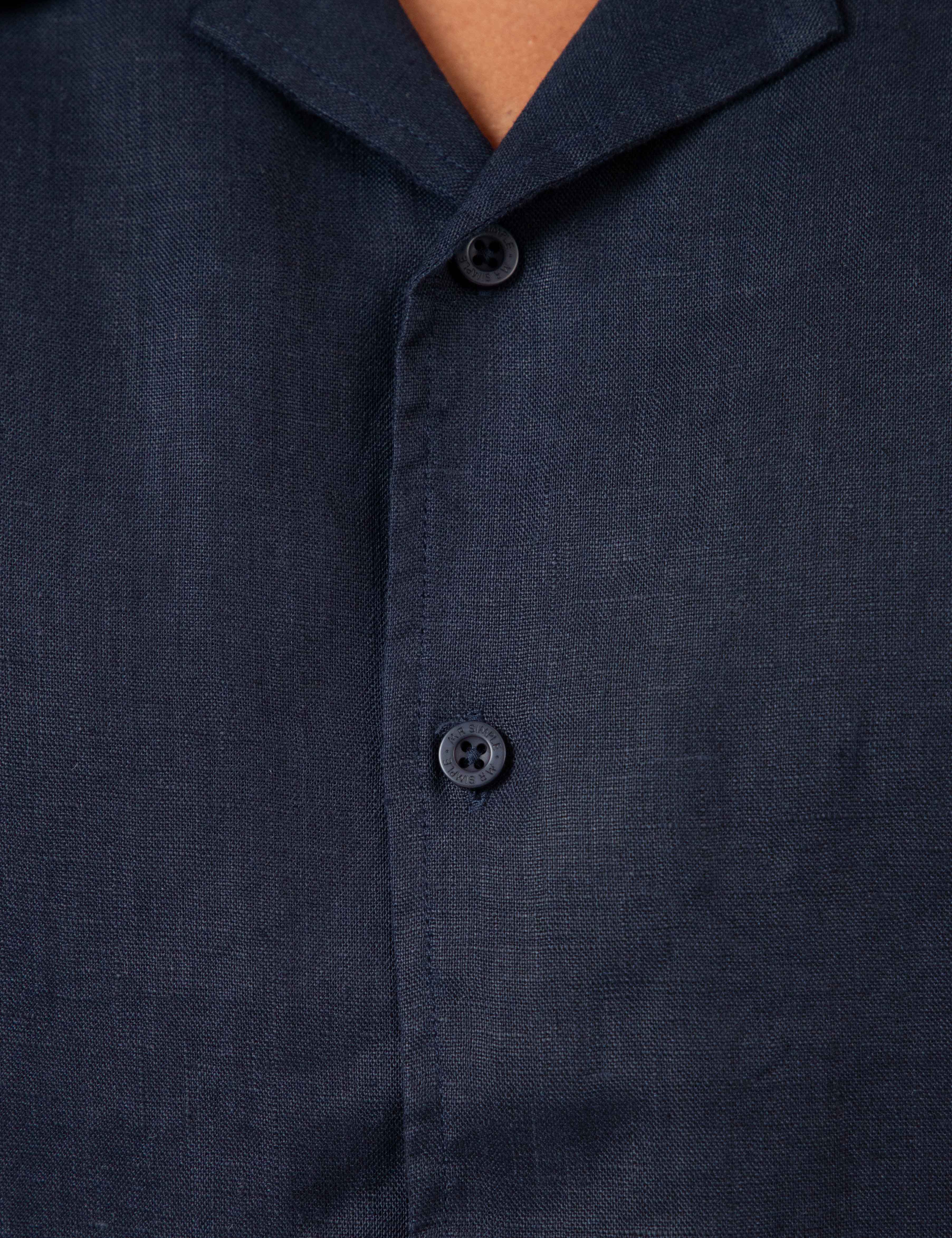 Cuban Linen Short Sleeve Shirt - Navy - Image 5