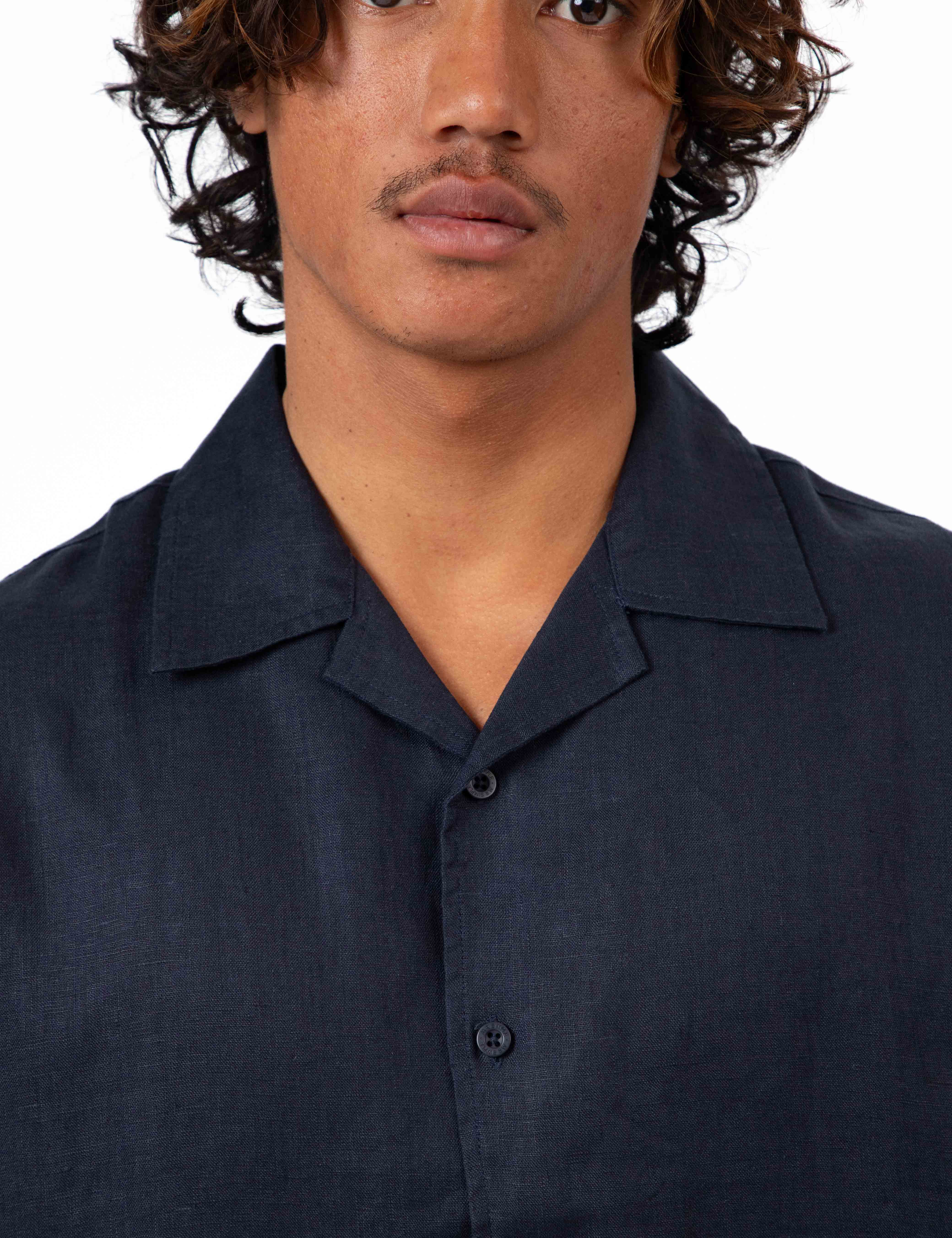 Cuban Linen Short Sleeve Shirt - Navy - Image 6