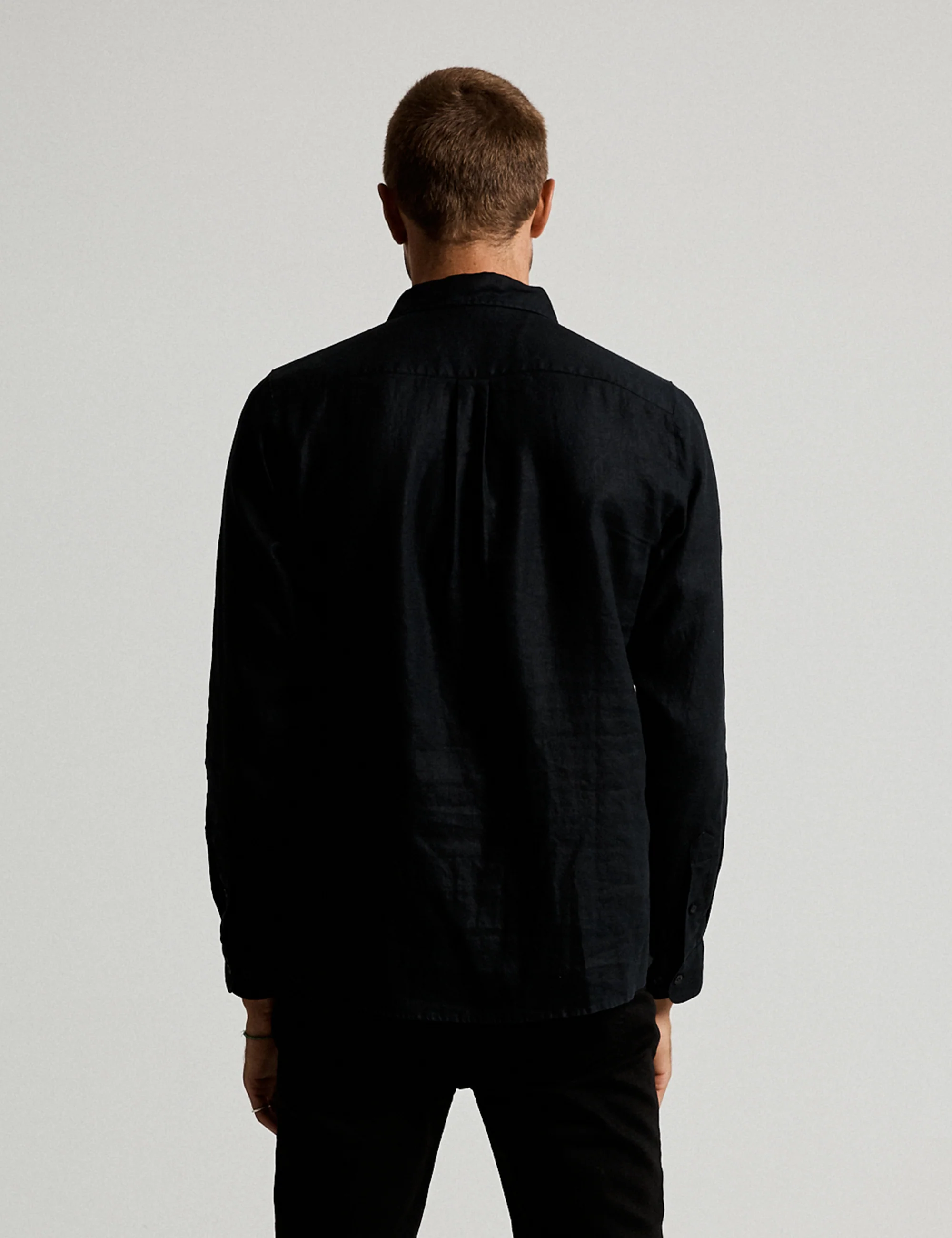 Linen Long Sleeve Shirt - Black - Image 10