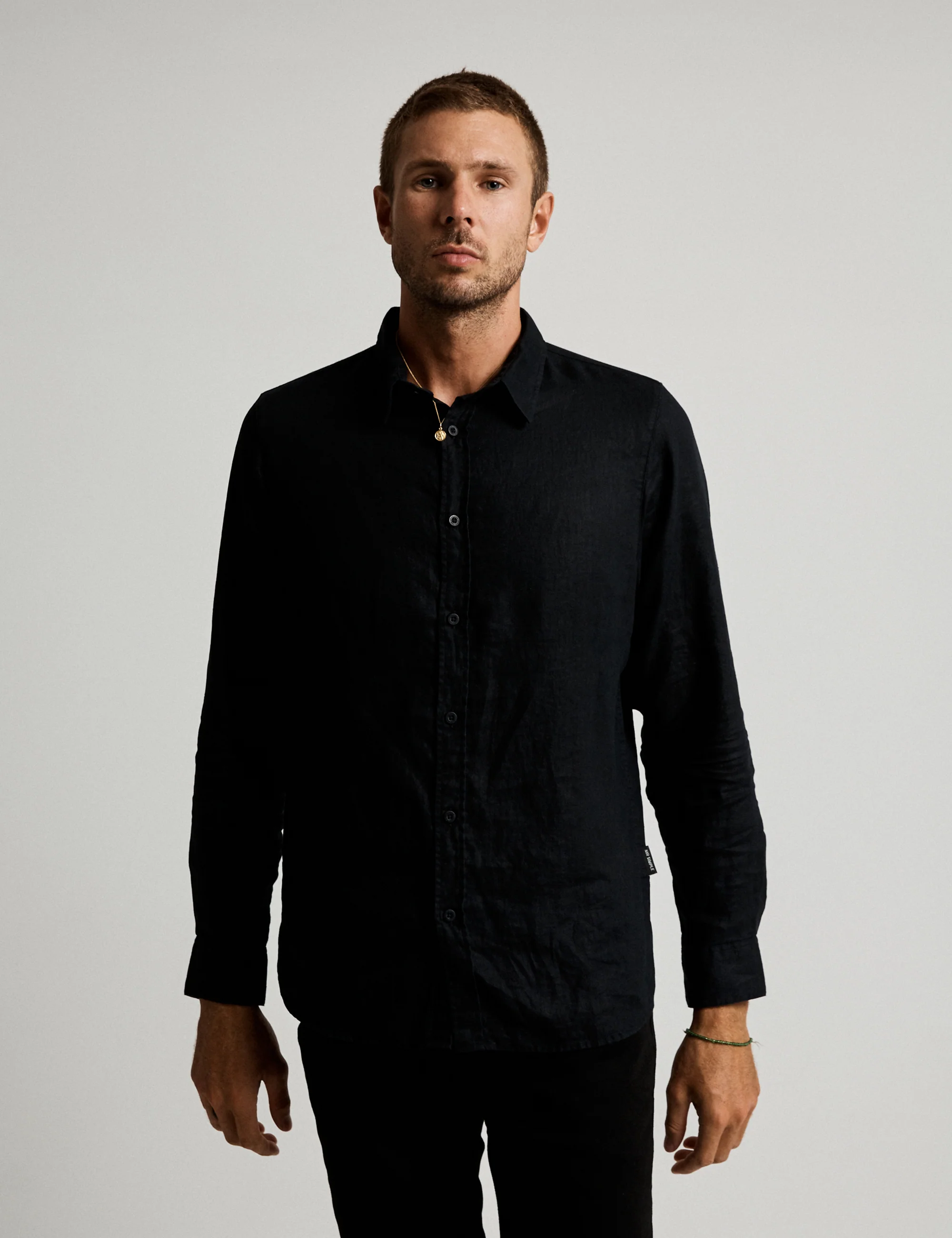 Linen Long Sleeve Shirt - Black - Image 3