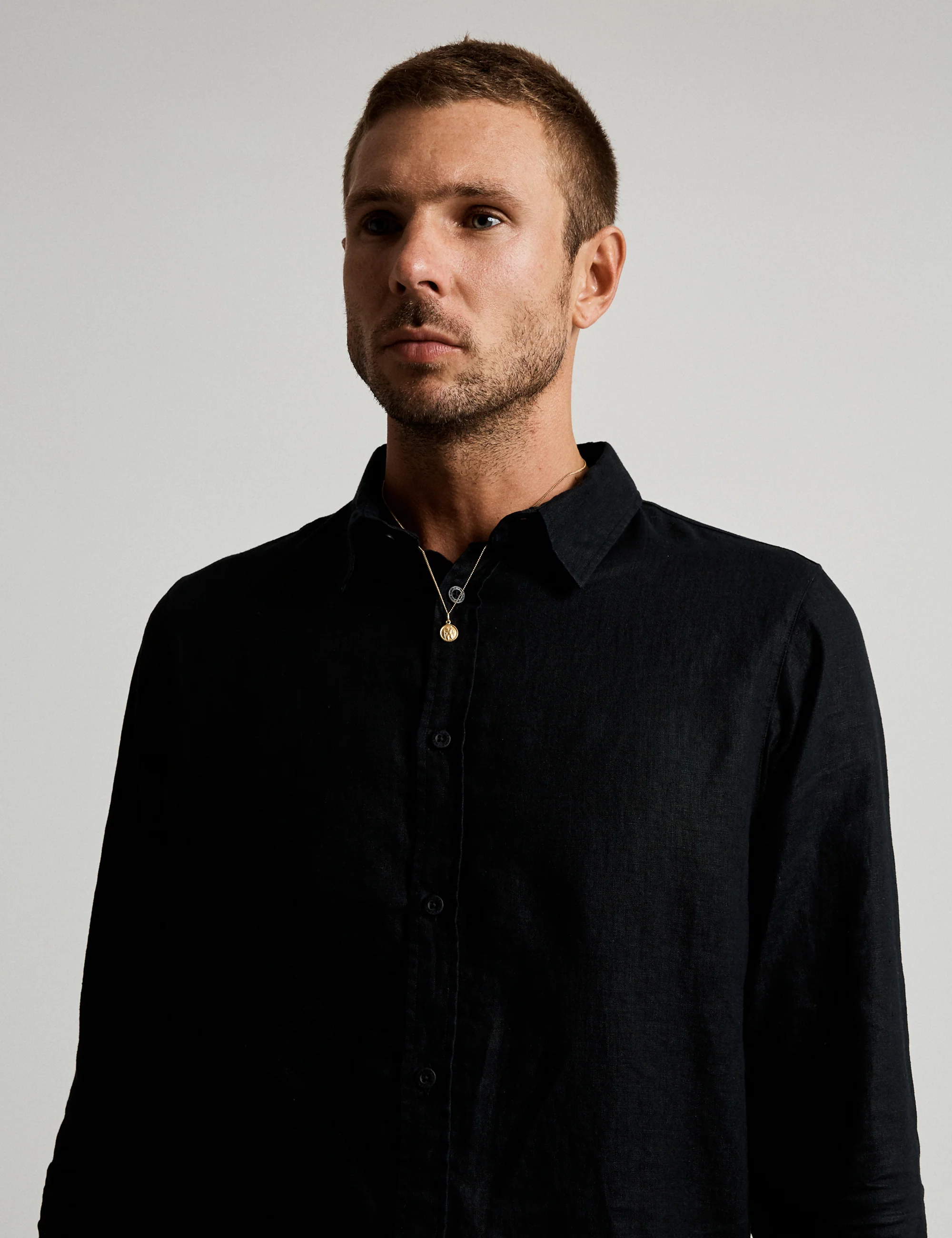 Linen Long Sleeve Shirt - Black - Image 5