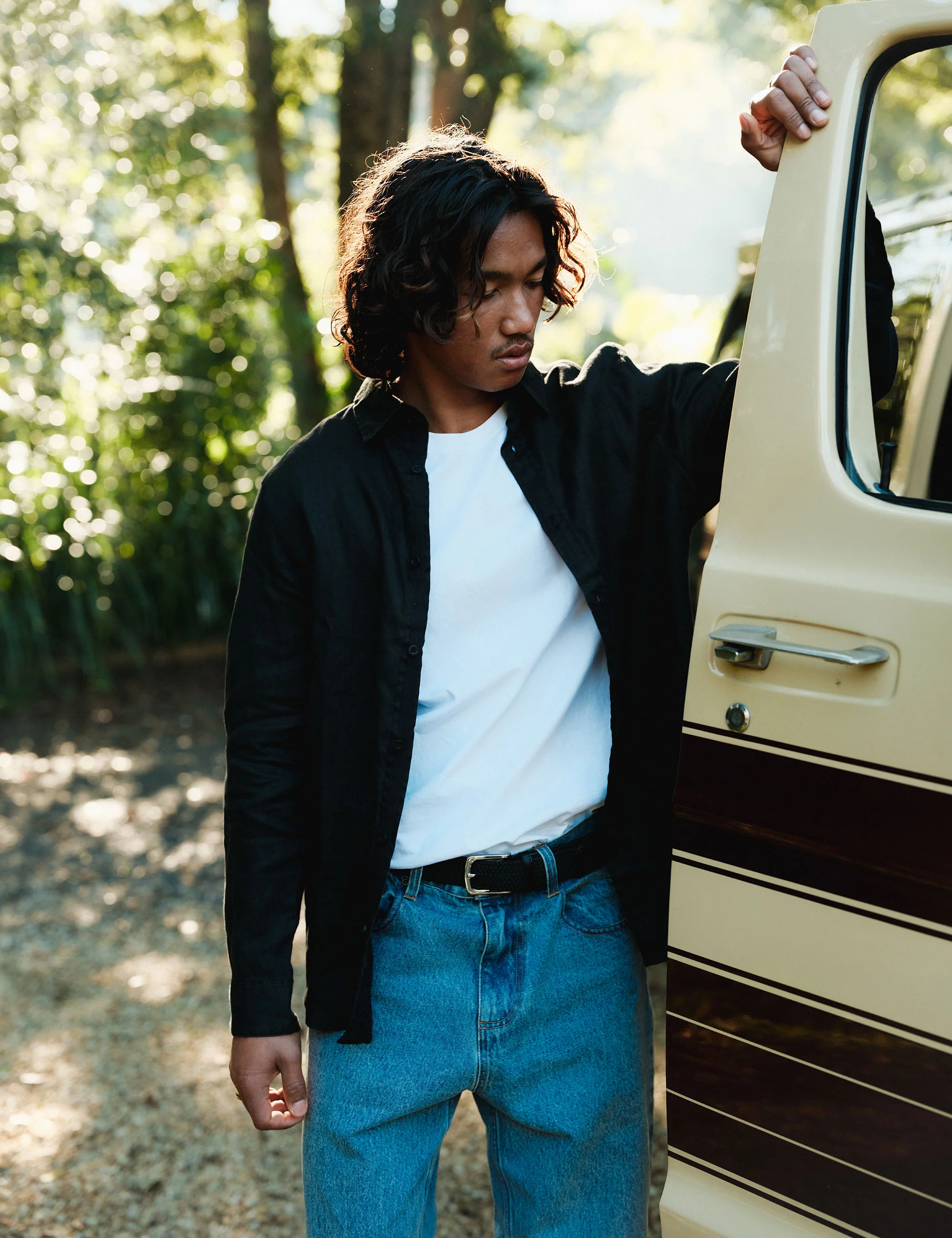 Linen Long Sleeve Shirt - Black - Image 6
