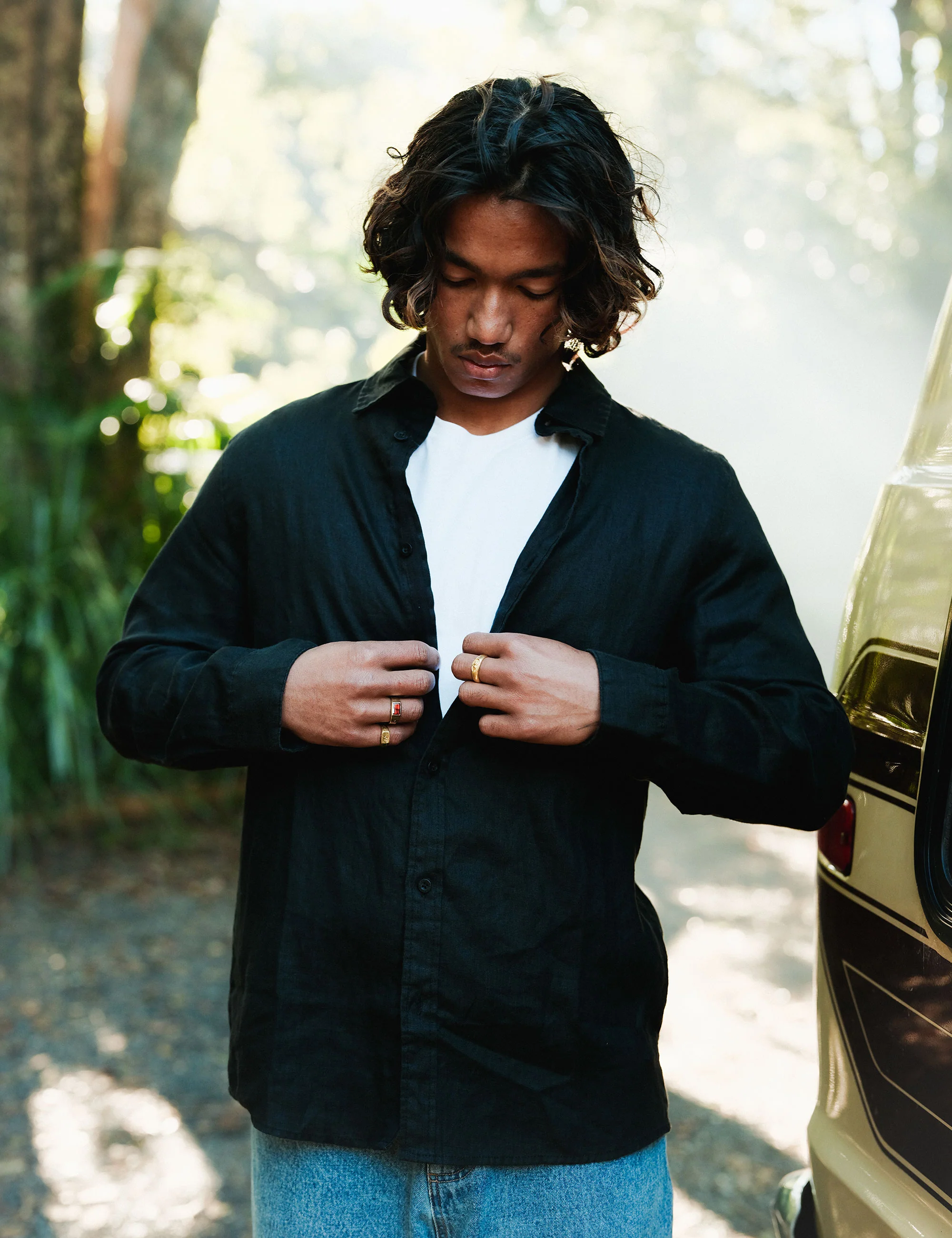 Linen Long Sleeve Shirt - Black - Image 8