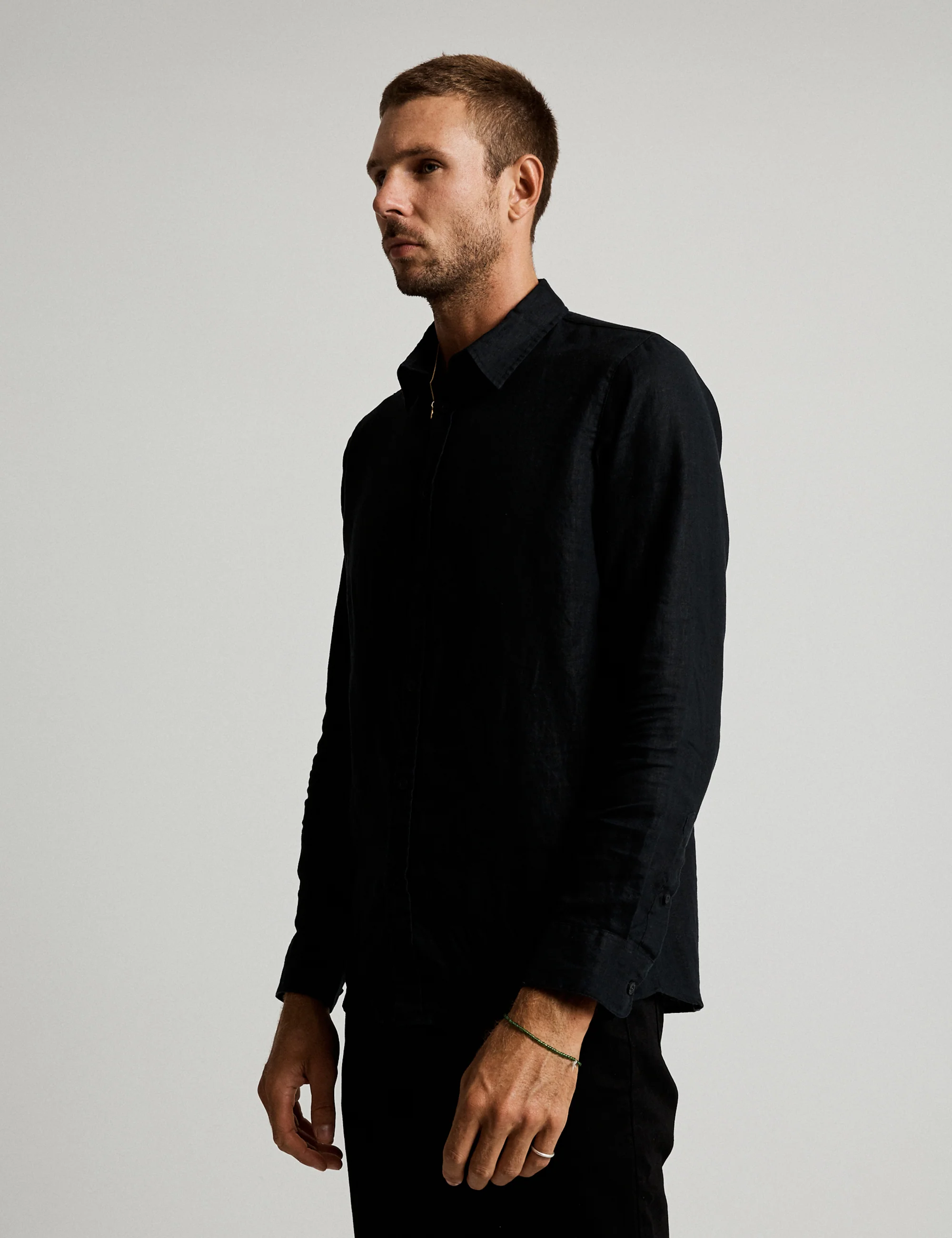Linen Long Sleeve Shirt - Black - Image 9