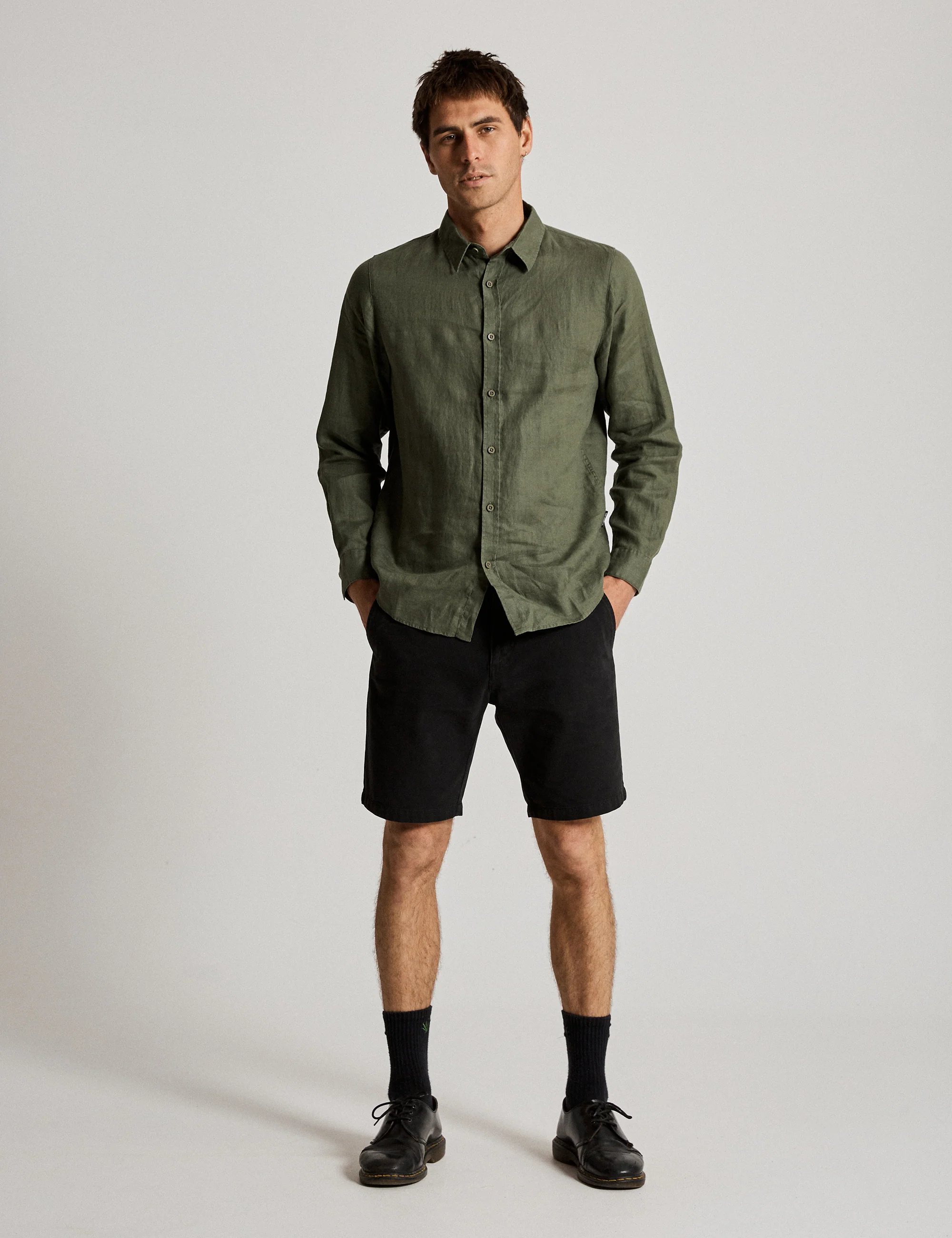 Linen Long Sleeve Shirt - Fatigue - Image 3