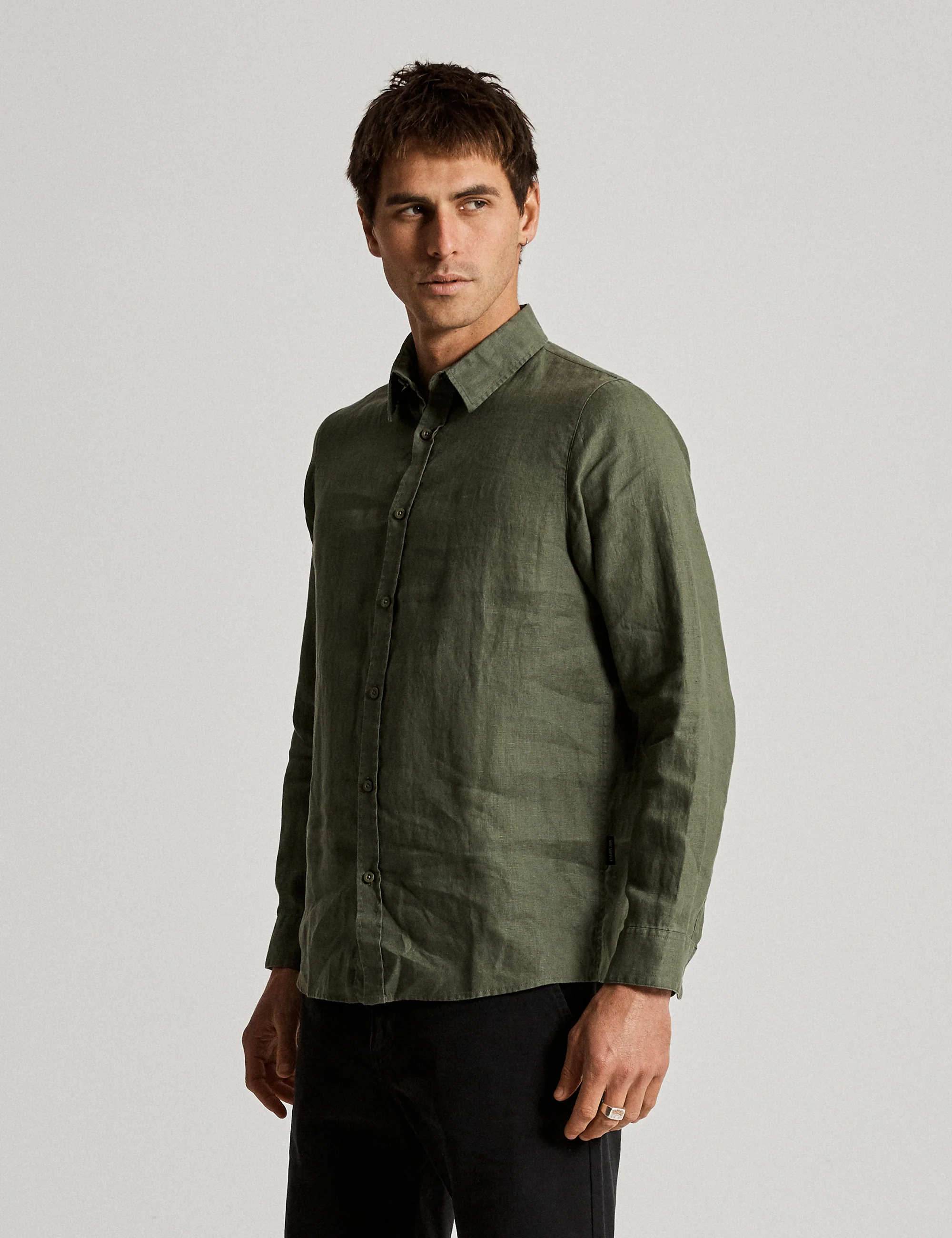 Linen Long Sleeve Shirt - Fatigue - Image 5