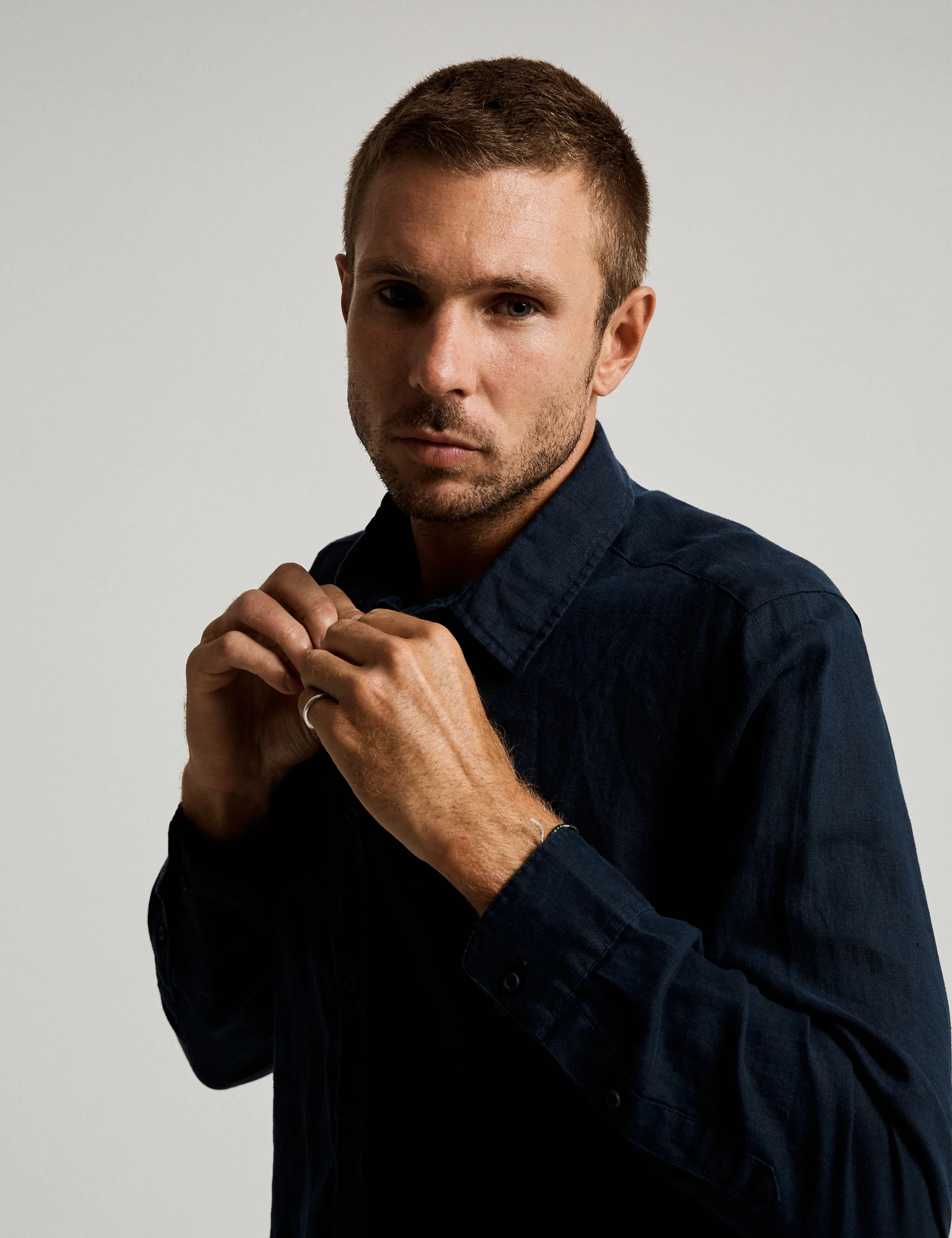 Linen Long Sleeve Shirt - Navy - Image 4