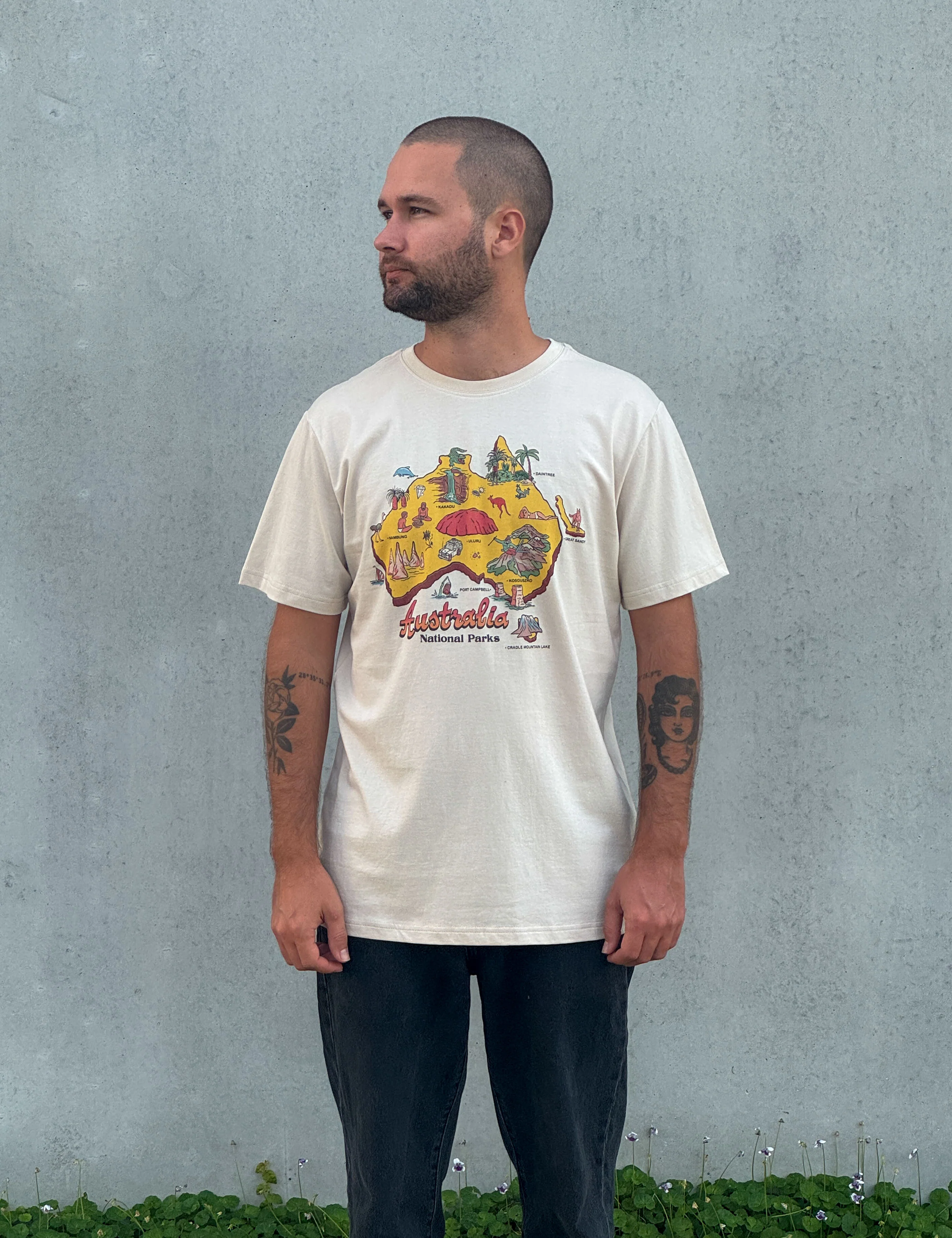 Reginald Organic Print Tee - Oz Tee Natural - Image 4
