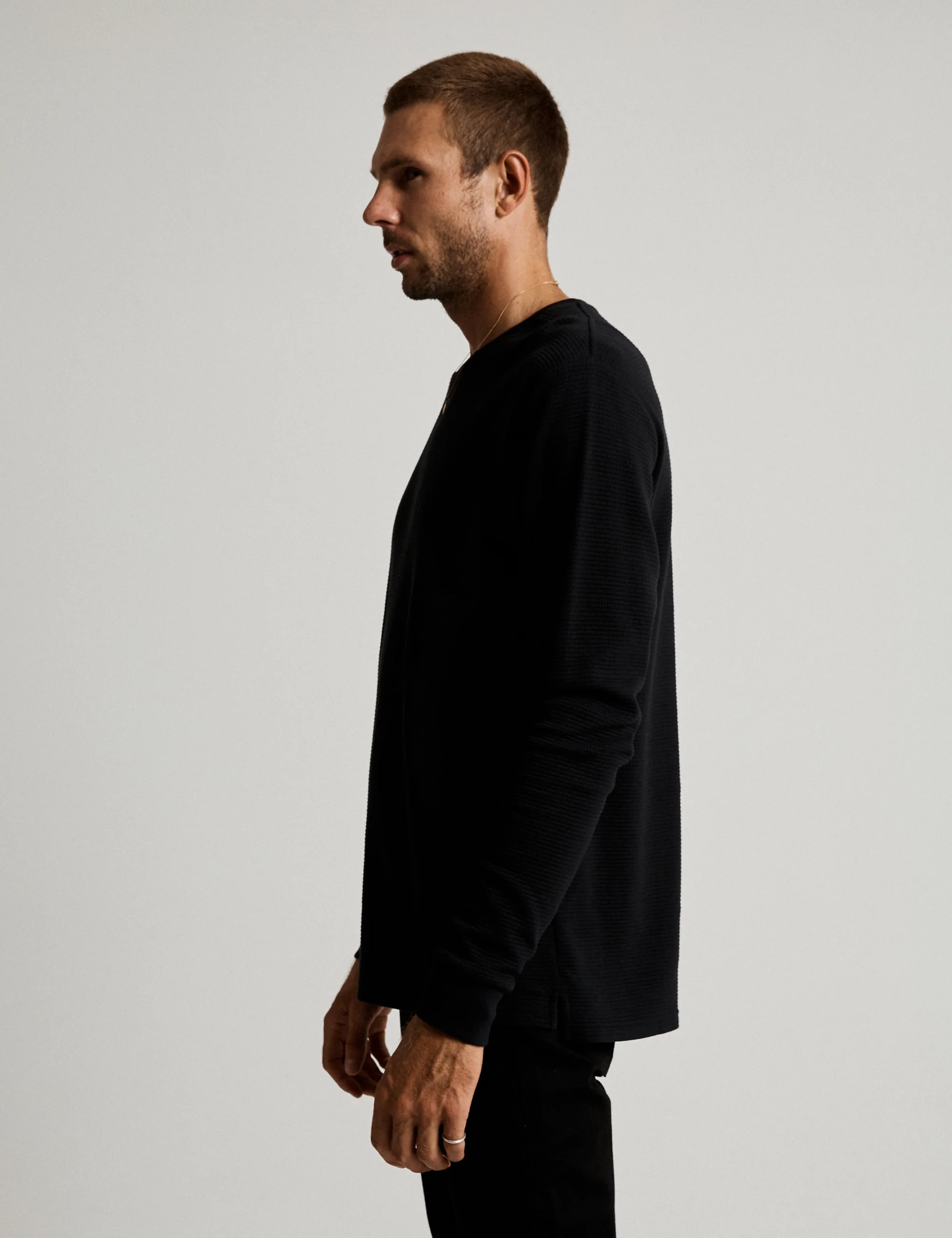 Smith Long Sleeve Waffle - Black - Image 5