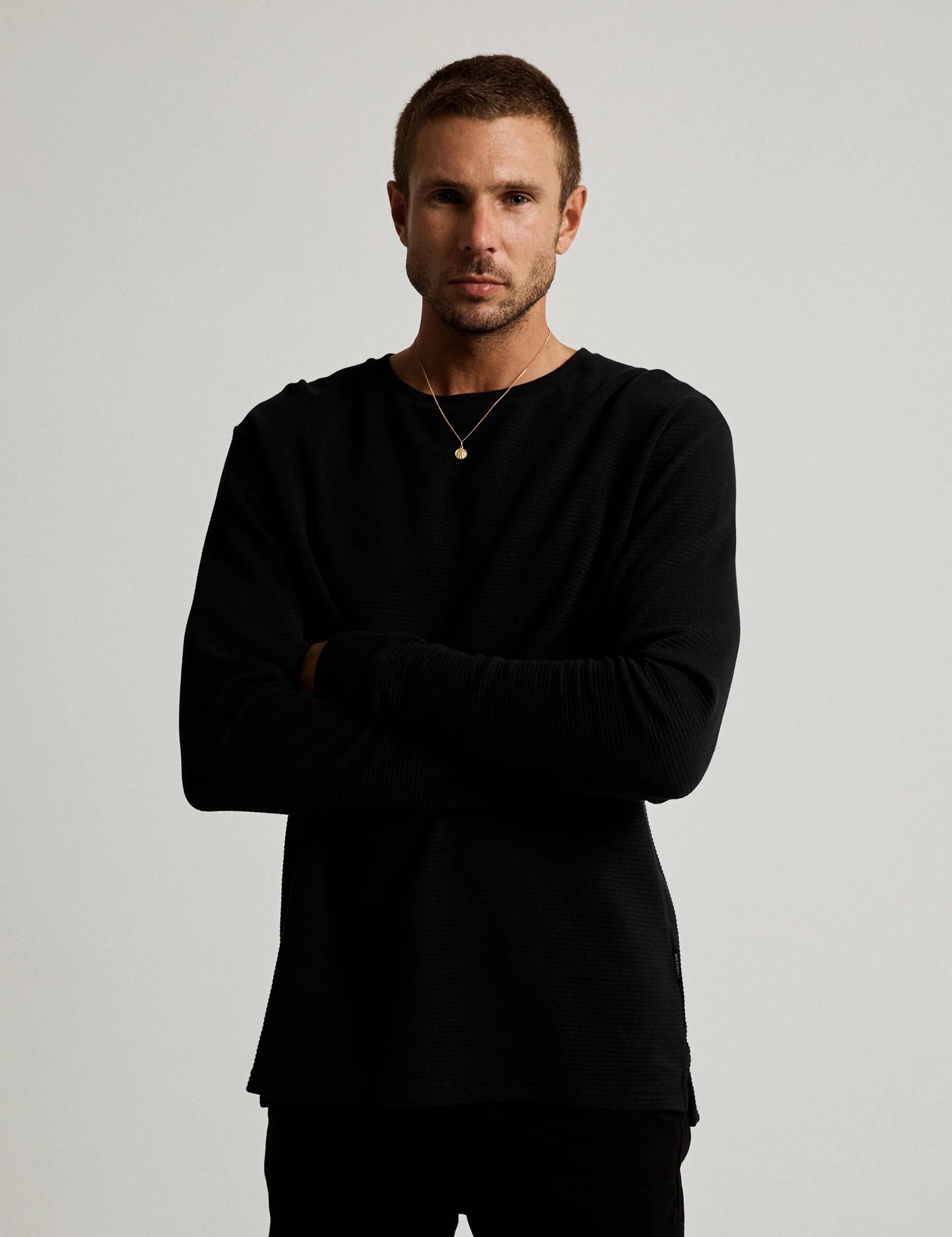 Smith Long Sleeve Waffle - Black - Image 6