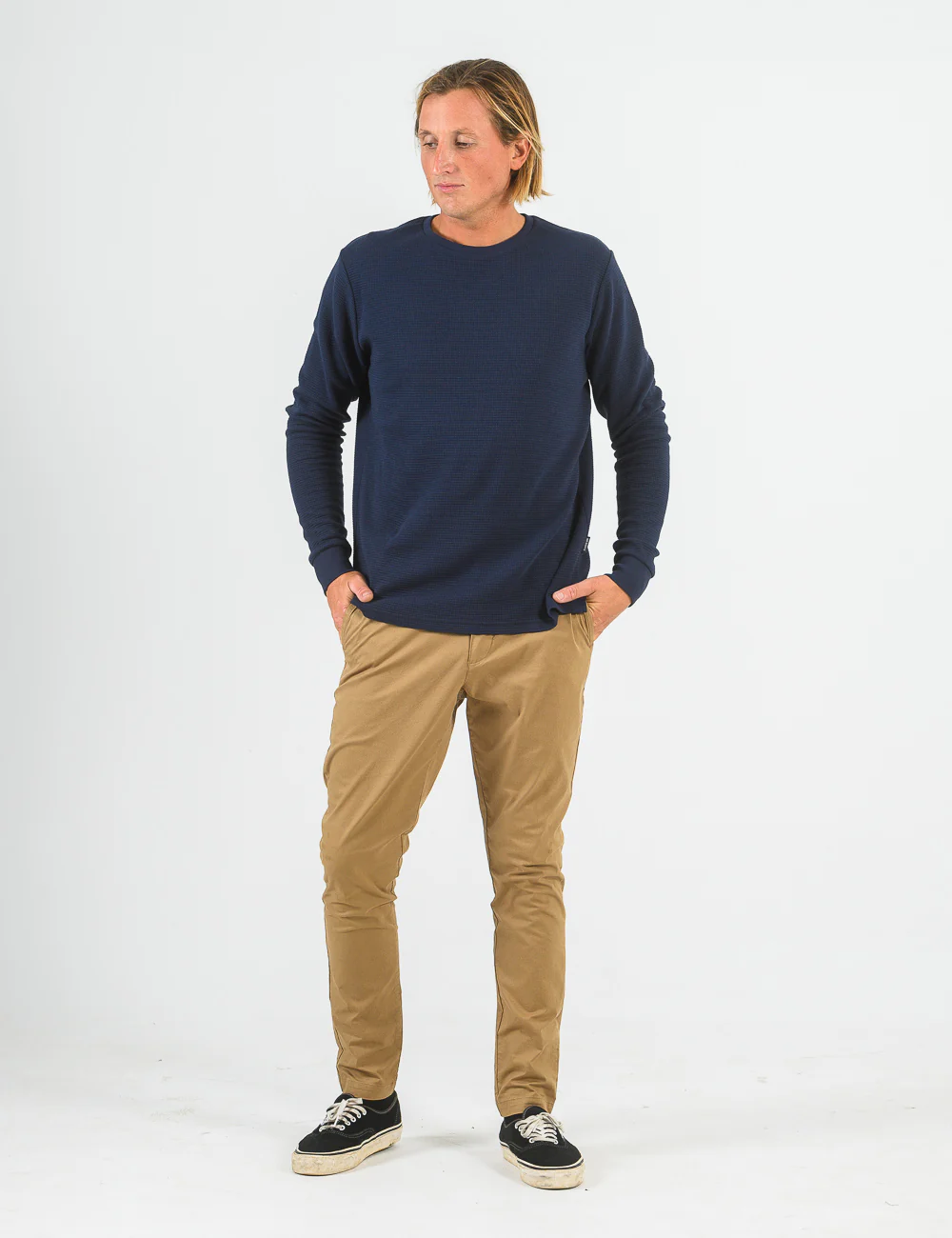 Smith Long Sleeve Waffle - Navy - Image 3
