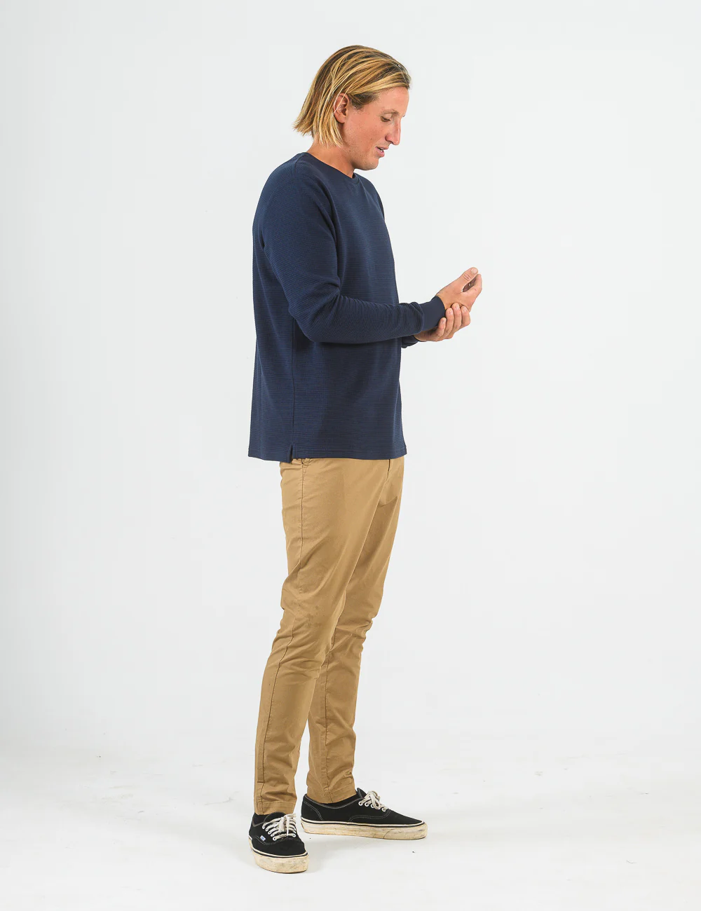 Smith Long Sleeve Waffle - Navy - Image 8