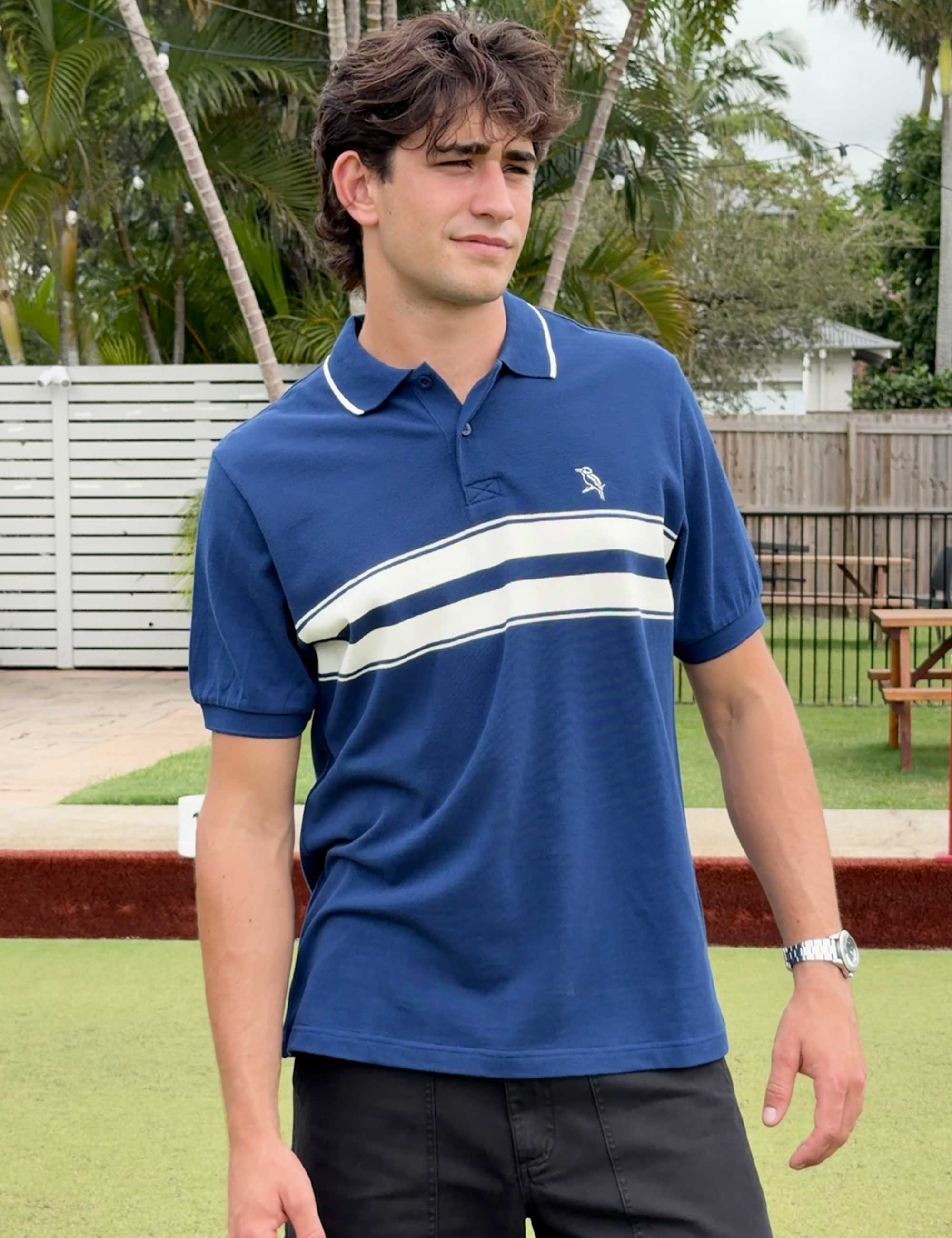 Stripe Polo - Navy Blue - Image 5